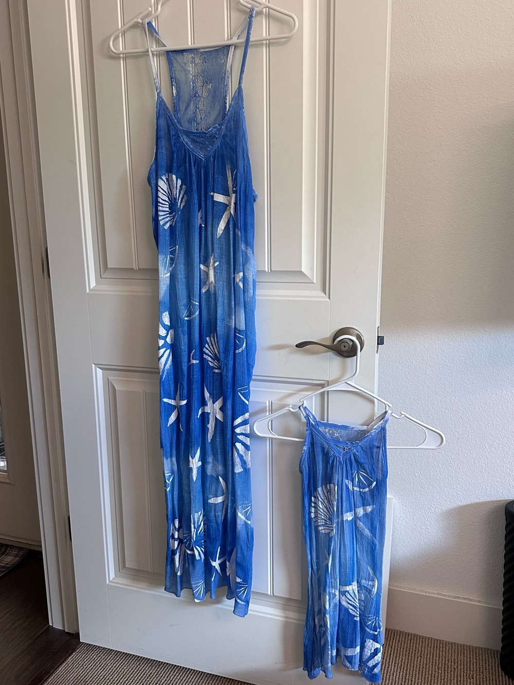 Mother Daughter Matching Hawaiian Blue Shell & Starfish Dress